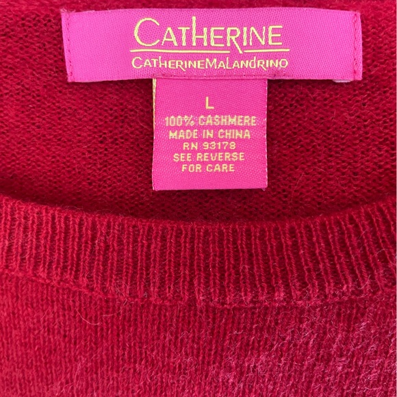 Catherine Malandrino Red Animal Print Leopard Heart 100% Cashmere Sweater Large - Picture 7 of 8